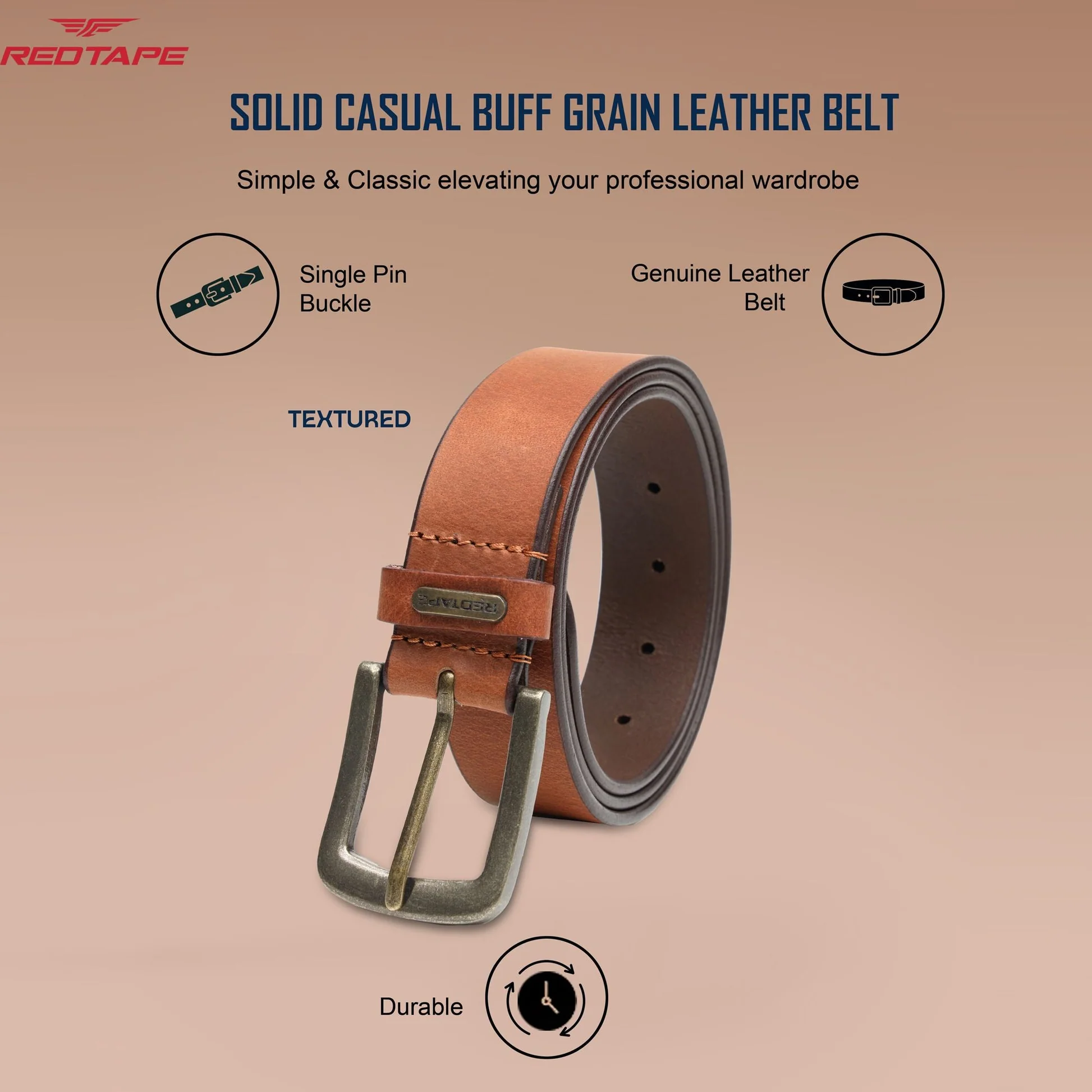 Men's Genuine Solid Tan Leather Belt - Image 4