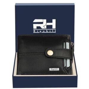 Black Grey Genuine Leather Wallet for Men